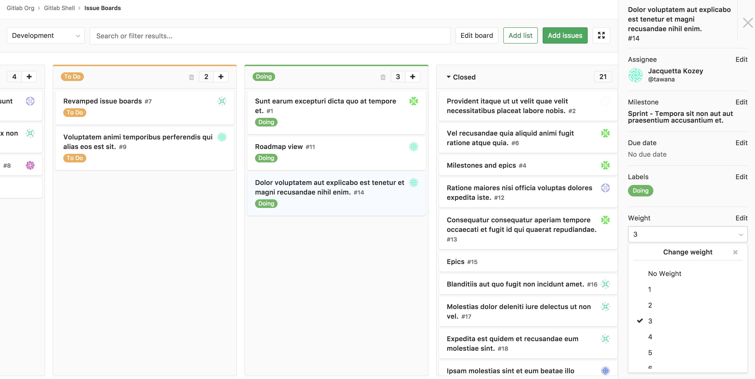 Update issue weight from Issue Board sidebar