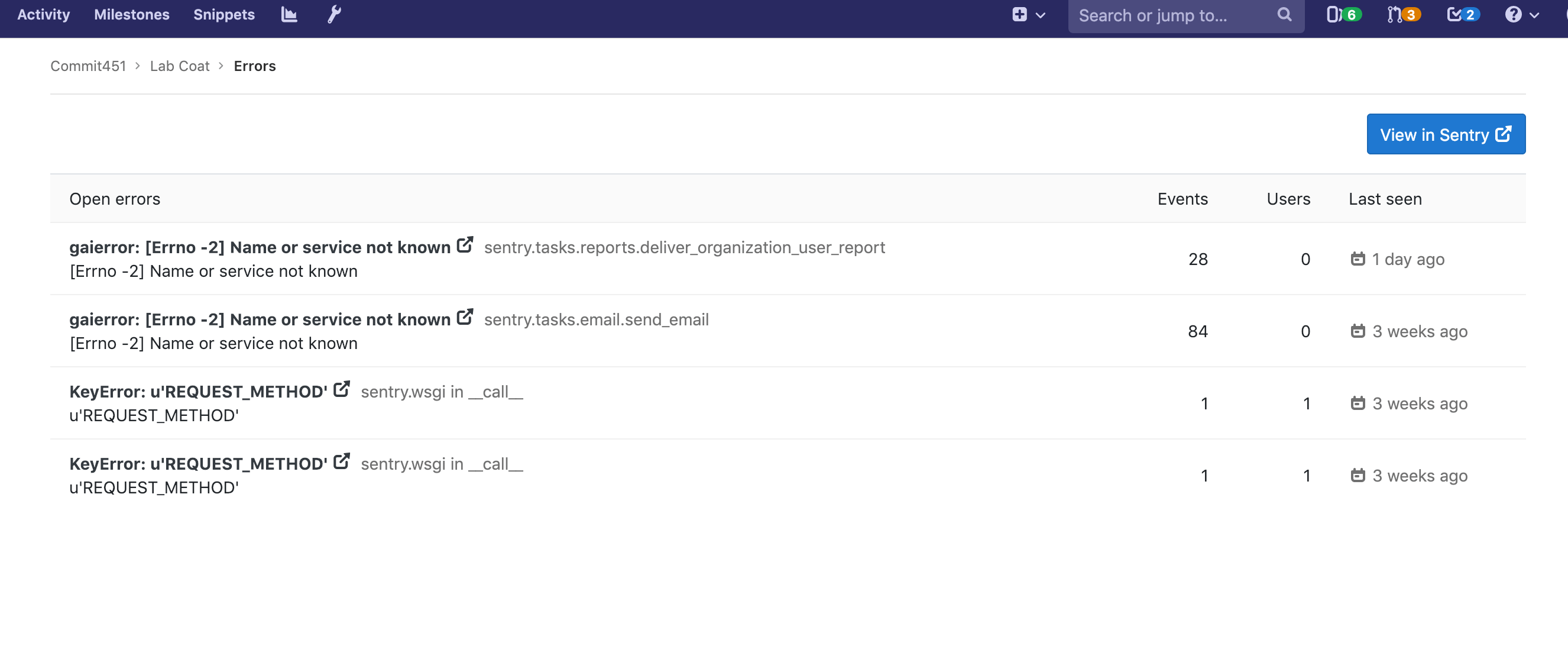 Error tracking with Sentry