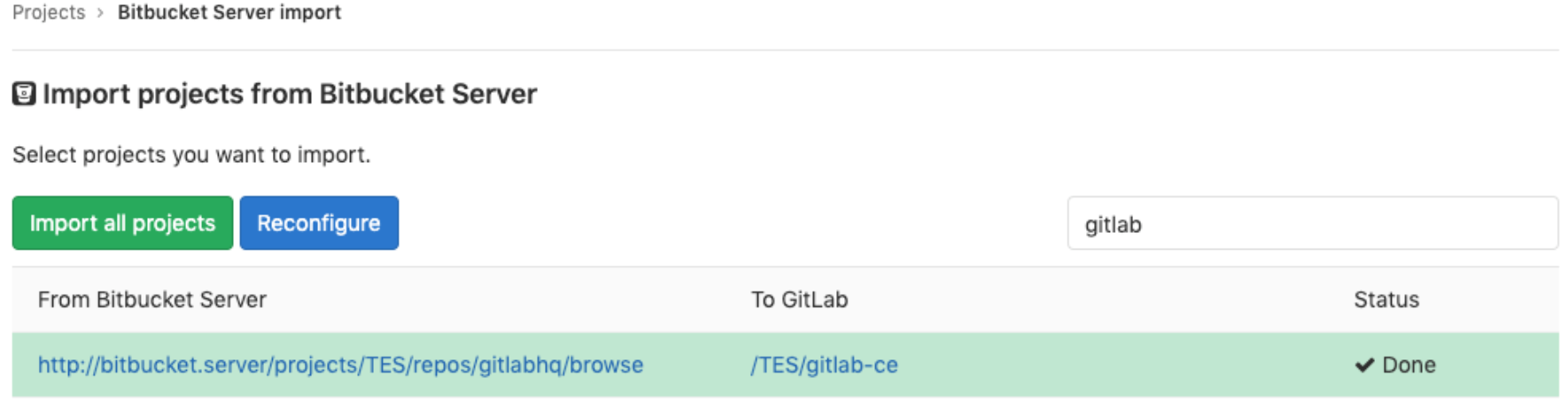 Filter projects by name when importing from Bitbucket Server