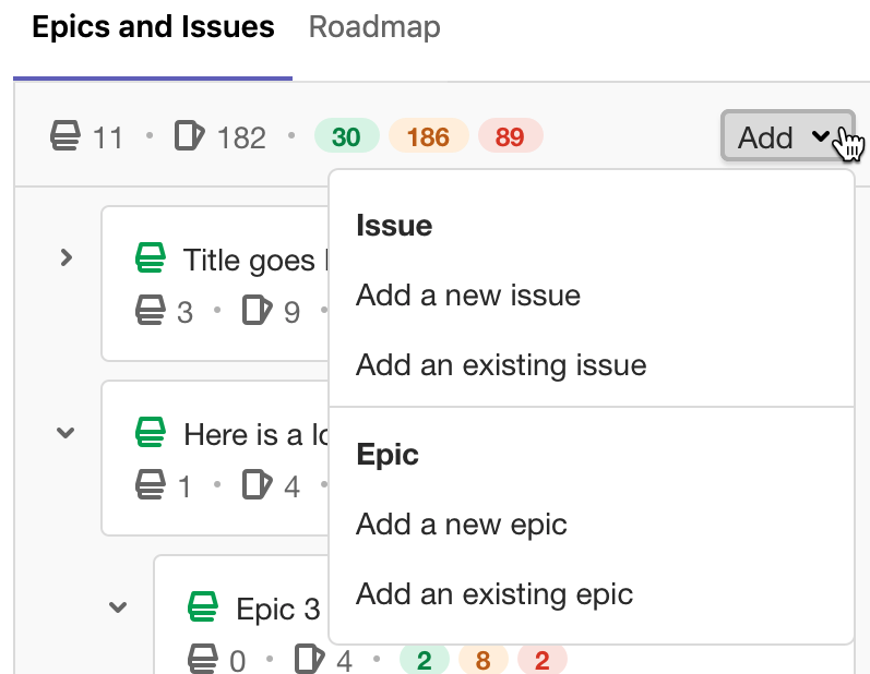 Add Epics or issues via the Epic Tree more easily
