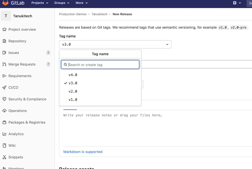 Create a release from an existing tag