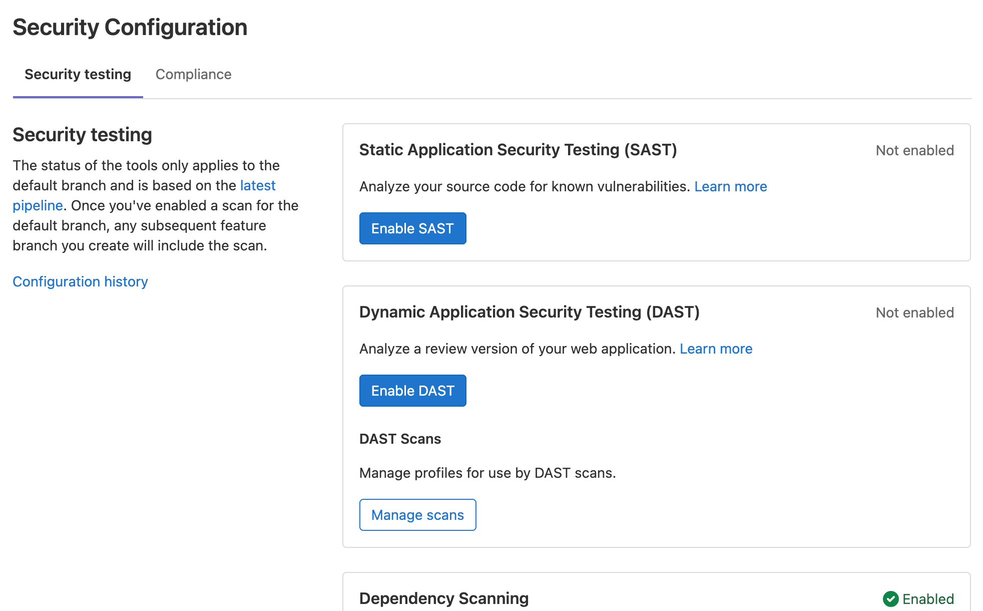 Improved usability of Security & Compliance Configuration page