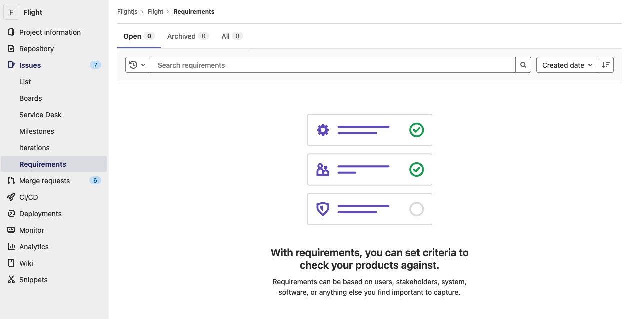 Requirements navigation now under Issues