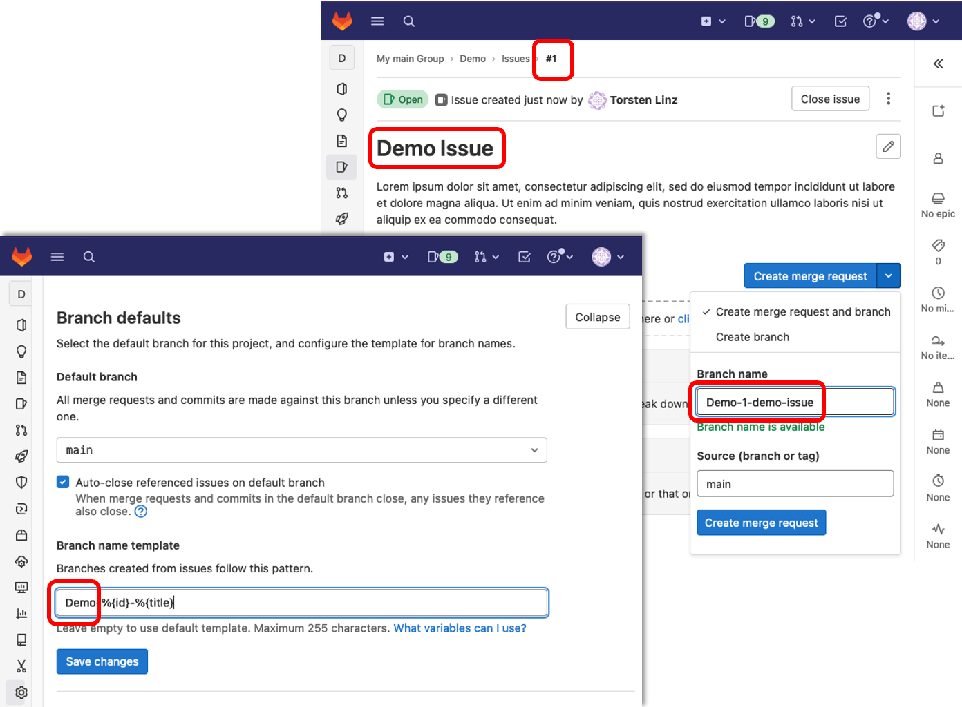 Configure default names for branches created from issues