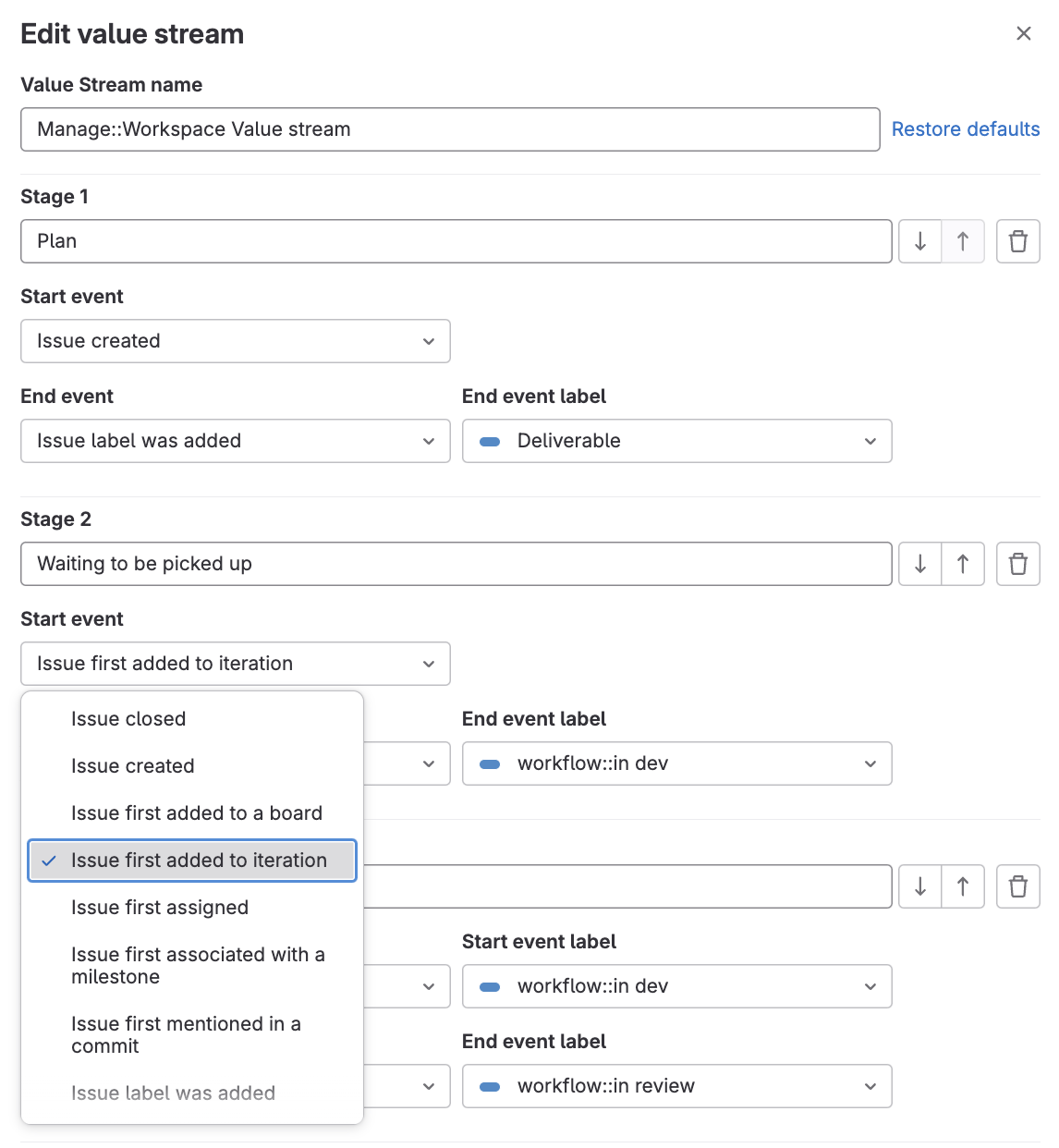 New stage events for custom Value Stream Analytics