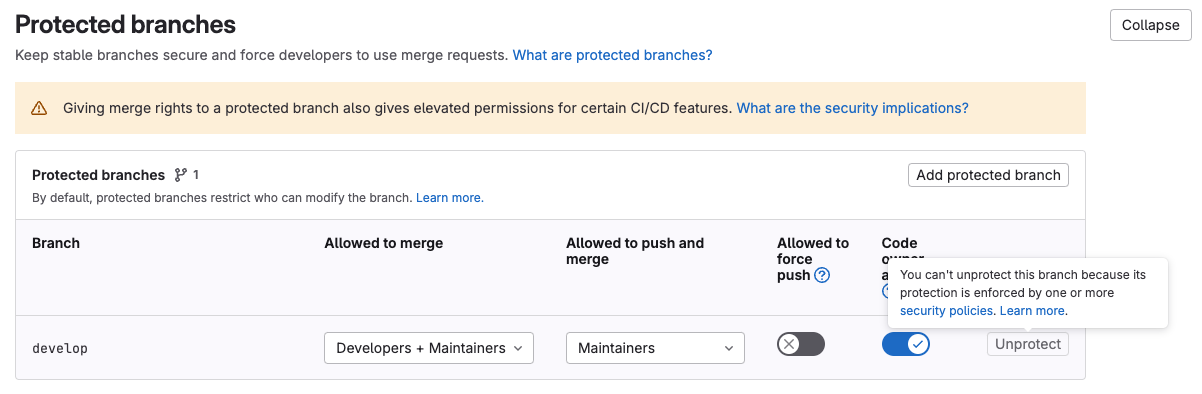 Prevent modification of group protected branches