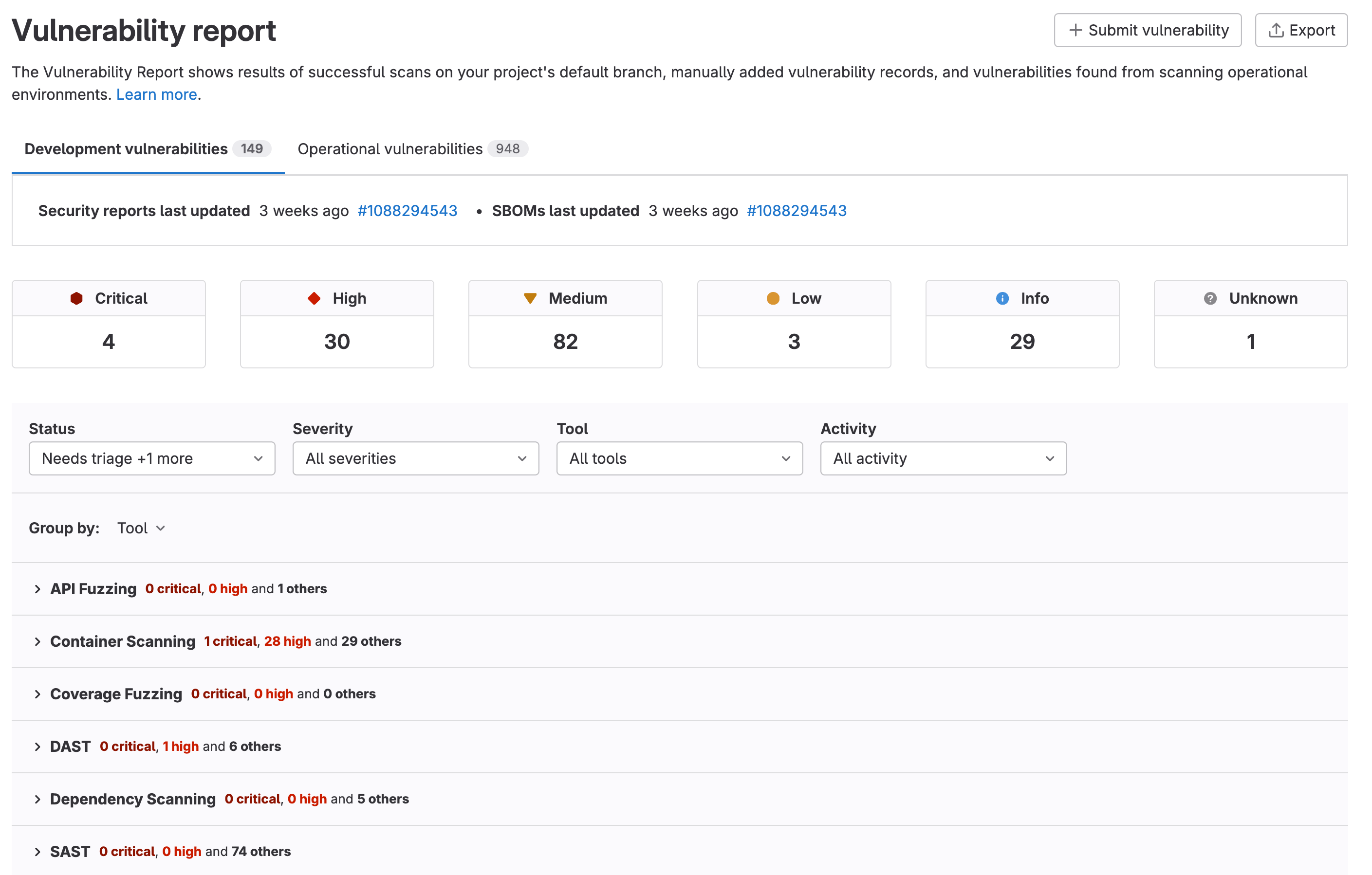 Vulnerability report grouping