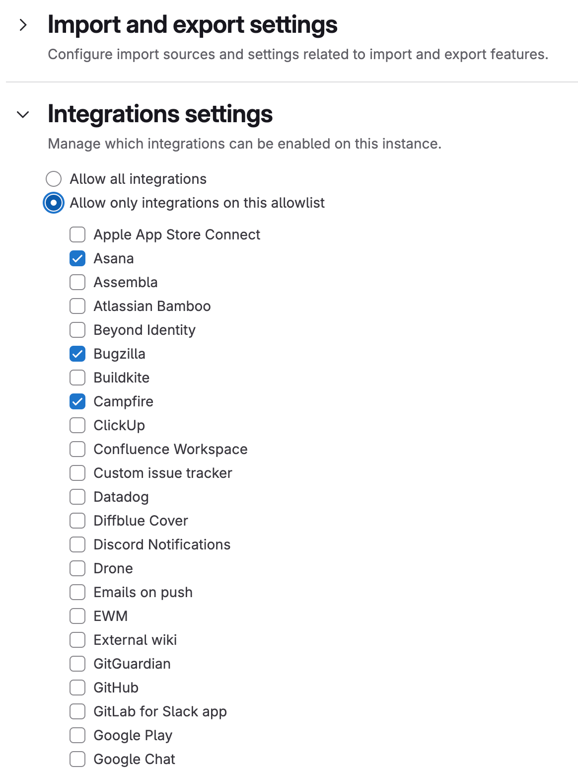 Instance administrators can control which integrations can be enabled