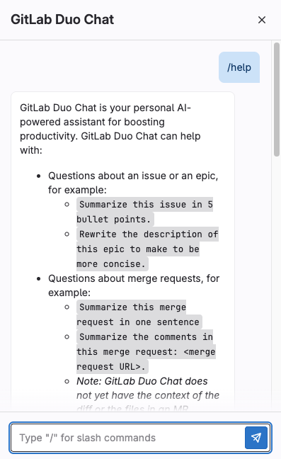 New `/help` command in GitLab Duo Chat